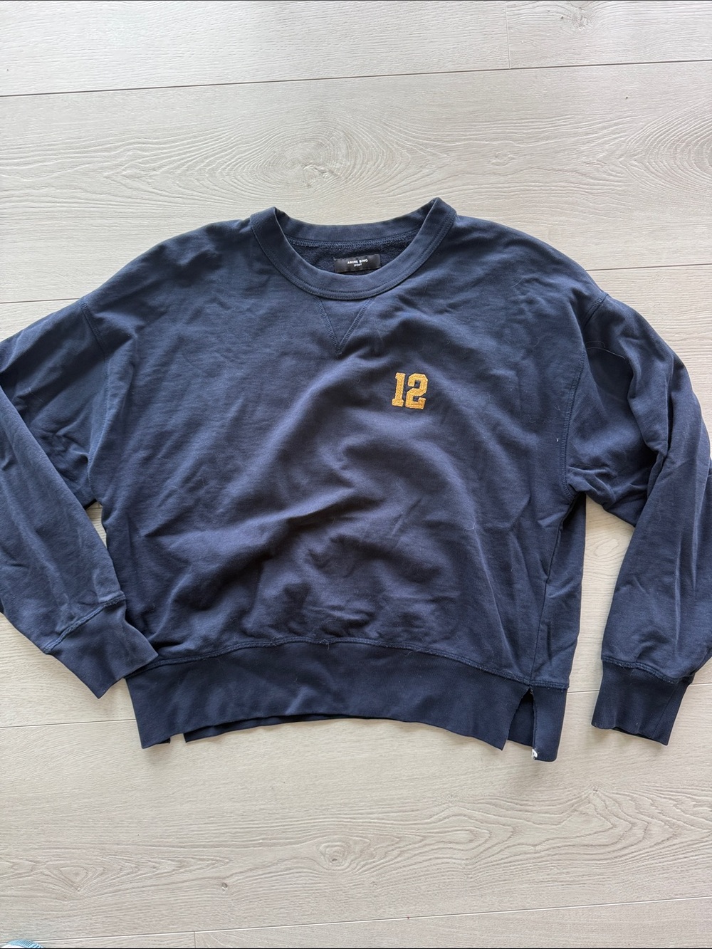 Anine Bing Navy Crewneck Sweatshirt with Gold '12' Embroidery